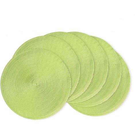 Lot de 6 sets de table ronds tressés de 38,1 cm pour tables de salle à manger, tissés naturels, résistants à la chaleur (vert clair, 6)'Vert Clair 6'Vert Clair'6 (1/5)
