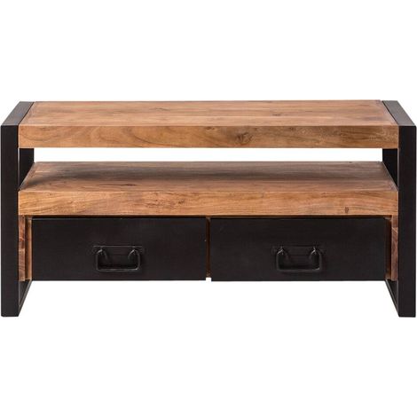 Made In Meubles – Meuble TV en bois d'acacia 112 cm – 2 tiroirs et niche de rangement – Design unique pour intérieur moderne – Dimensions 55 x 113 x 40 cm (1/5)