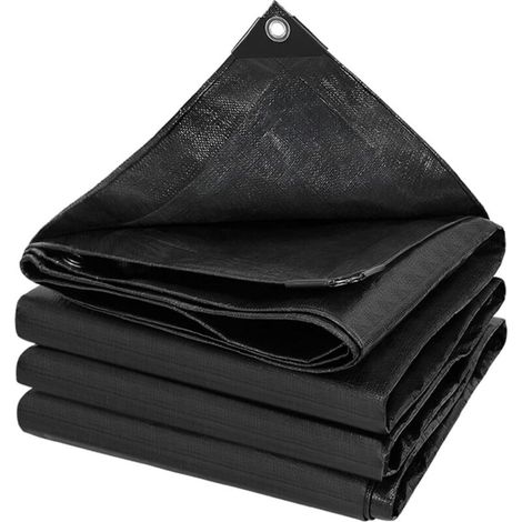 Bâche imperméable robuste en plastique PE, résistante au gel et aux UV, pour jardins, gazebos et camping, noire, 2 m x 8 m (1/5)