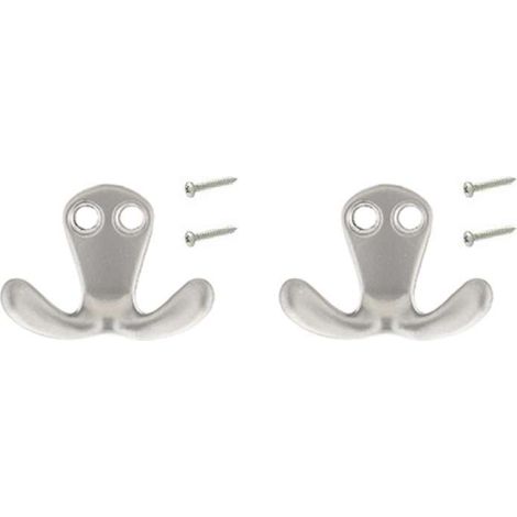 2x Crochet double 33mm métal acier nickel satiné Meuble Cuisine Salle de bain Porte Manteau Serviette Chemise Torchon Décoration avec vis (1/2)