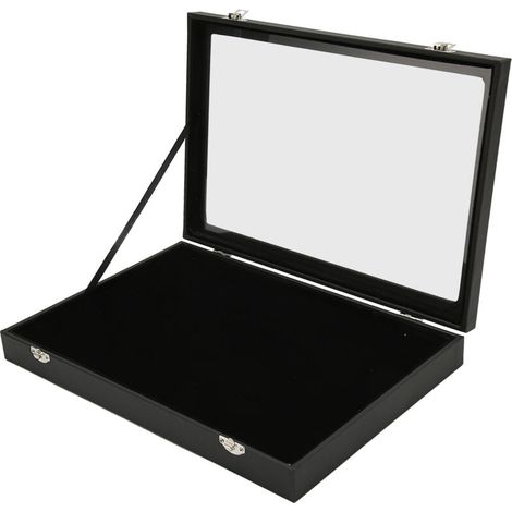 Jeffergarden Vitrine à épingles Bote d'ombre à épingles anti-poussière transparente pour médaille militaire Collection de badges à épingles en cuir PU noir, 35x24x5cm / 13.8x9.4x2.0in (1/5)