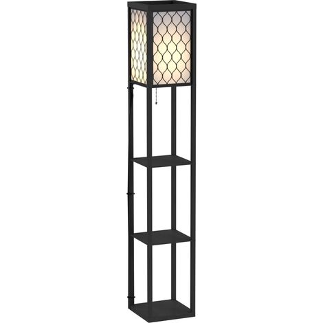 Platzsparende 2-in-1-Stehleuchte mit 3 Ablagen, moderne Lampe für Wohnzimmer, Lounge und Büro, E27-Fassung, 26 x 26 x 160 cm, Schwarz-Weiß