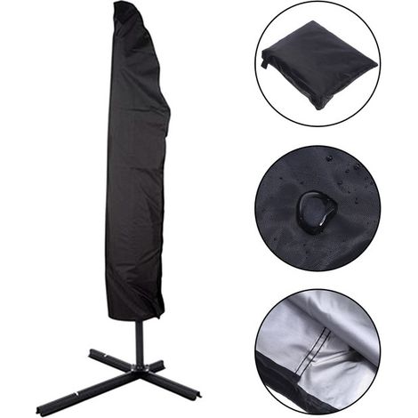 Housse de parasol 265 x 40/70/50 cm 210D noir imperméable coupe-vent résistant aux UV indéchirable extra large avec mât télescopique housse parasol deporte