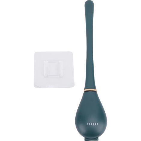 Juego de escobilla y soporte para inodoro de pared – Adhesivo sin residuos – Mango largo y resistente a la corrosión – Cabezal de cepillo de TPR suave (azul/verde, 42,5 cm) – El juego incluye 1 escobi (1/5)