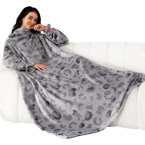 Plaid à Manche - Couverture avec Manches Douce et Chaude, Blanket Polaire avec Velcro, pour Cadeau, Noel, Femme, Homme, Économisez sur Les Coûts de Chauffage (Gris 2, 140x180cm) (1/5)