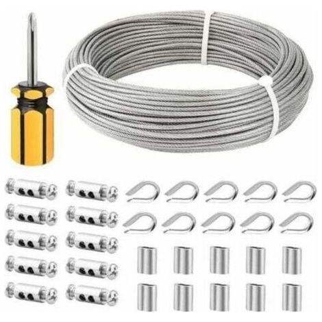 Stainless cable 3mm Suspension/fixing 50m, coated, with cable ties/sleeves Household (washing line/railing) (1/4)