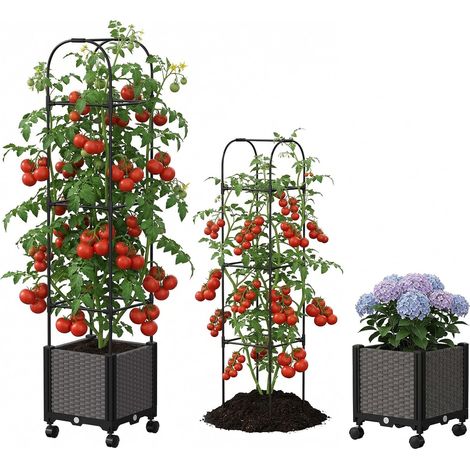 180x40x40CM Raised planter with trellis and wheels for climbing plants, planting tray with privacy protection for tomatoes, cucumbers, climbing roses, etc. (Single) (1/5)