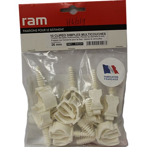10 CLIPEO simple blanc pour tube multicouche nu Ø26 - RAM (1/4)