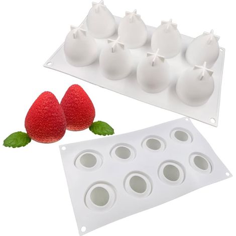 Molde multifuncional de silicona 3D para pasteles, ideal para postres de chocolate glaseados, con 8 cavidades y diseño de fresa. (1/4)