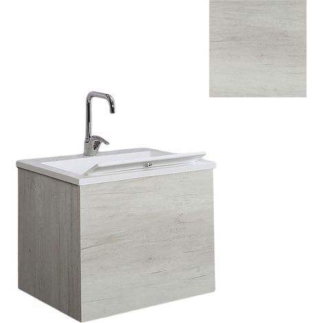 Mobile Lavatoio Vasca Zeus in MineralMarmo Apertura a 2 Ante 60x48x50 cm Olmo Bianco (1/5)