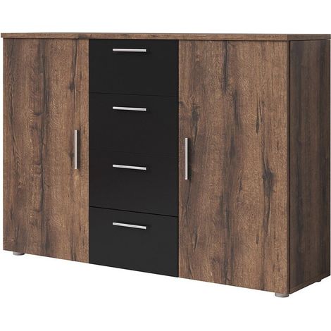 Credenza con 2 porte e 4 cassetti 130cm. Collezione IRINA imitazione quercia scura e nera.