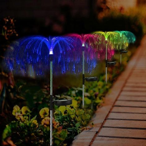 Lampe solaire LED multicolore en forme de méduse, 7 couleurs, pour jardin, extérieur, étanche, à fibre optique, projecteur, décoration de terrasse, allée, lampadaire (1/2)