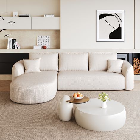 Canapé d’angle modulable en L 4 places 266 cm-mousse compressée-sans structure en bois-sans montage-Chenille Blanc