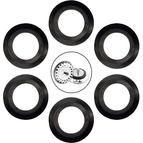 6er-Pack Dichtungen für Küchenspülen, Elastomerdichtung für Filterkörbe, 56 mm Außendurchmesser, 34 mm Innendurchmesser, Spülbeckenzubehör, Ersatzdichtung für Küchenspülensieb (schwarz)