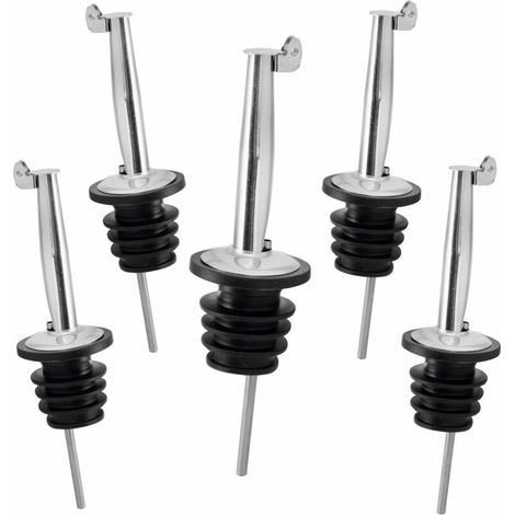 royaluxe - Lot de 5 becs verseurs en acier inoxydable avec rabat et joint en caoutchouc pour bouteille de vinaigre à huile, bouteille de vinaigre pour whisky, cocktails, Doseur pour fêtes et bars, (1/5)