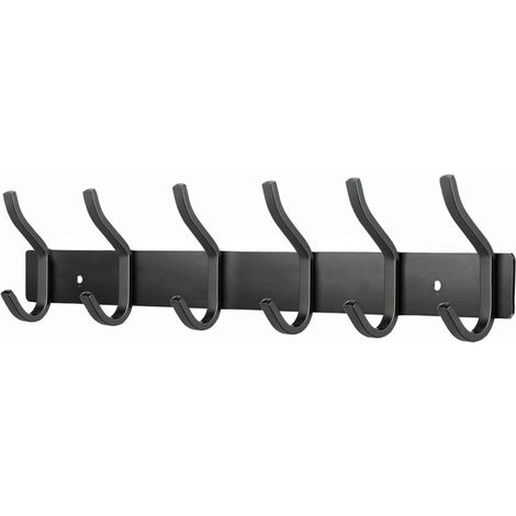 Porte-manteau mural à 6 crochets, crochet porte-serviettes en acier inoxydable (noir)