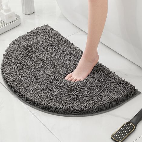 Tapis de bain semi-circulaire, tapis de salle de bain, tapis de bain semi-circulaires en chenille, tapis de sol absorbants pour enfants, tapis de bain et de douche lavables, gris foncé, 40 x 60 cm (1/4)