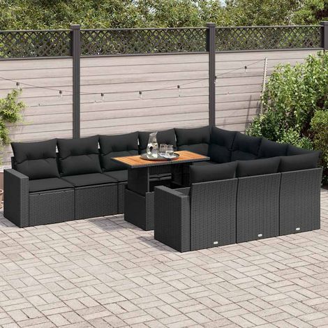 11-tlg. Garten-Sofagarnitur mit Kissen Schwarz Poly Rattan vidaXL (1/5)