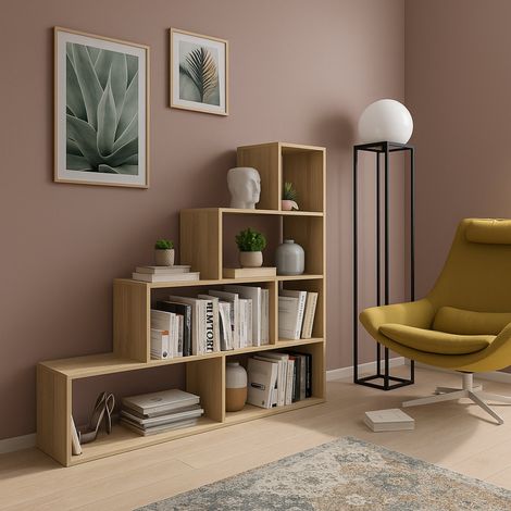 Serole Regal, 3 Böden, freistehend, Struktur in Eichenoptik, 145x28x143h cm, Eiche Braun (1/3)