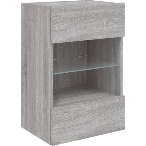 Mueble TV multimedia estantería para televisión buffet para televisión comedor salón dormitorio montado en la pared con luces LED sonoma 40 x 30 x 60,5 cm gris 020028047 (1/5)