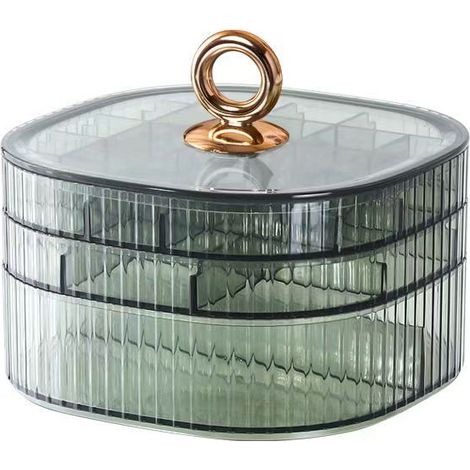 Boîte à bijoux à trois niveaux avec poignée, verte (1/2)