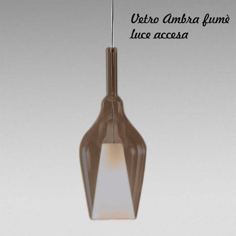 Lampadario moderno gea luce ofelia mini s12 g9 led metallo vetro sospensione, vetro ambra fumè trasparente