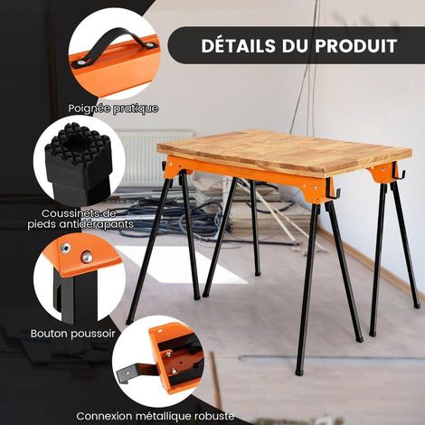 600 kg par tréteau, lot de 2 tréteaux pliants métalliques, support d'atelier pour coupe et bricolage (1/5)