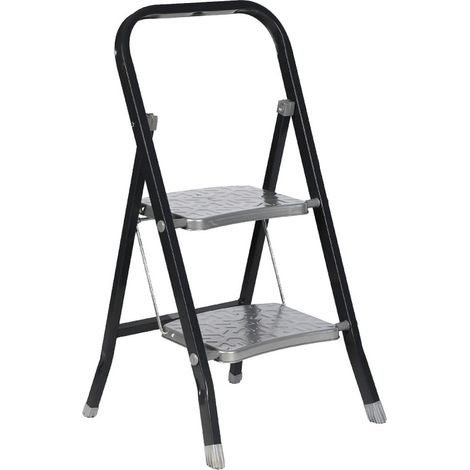 Escabeau pliable en métal à 2 marches - Noir/Gris - H 82 x P 47 x L 41 cm - Livraison gratuite (1/5)