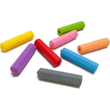 Couvre-crayons en silicone à mâcher pour soulager le stress à l'école et au bureau, lot de 8 avec embout et poids adaptés à la mastication, compatibles avec plusieurs crayons (1/5)