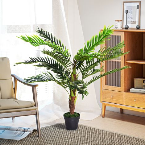 Palmier Cycas artificiel 123 cm - plante décorative réaliste pour maison - pot inclus - intérieur/extérieur - jardin et espace extérieur