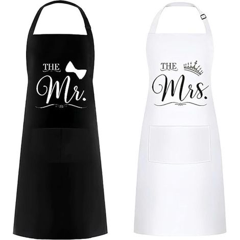 Tablier De Couple 2 Pièces, Tablier De Cuisine Familiale Pour La Saint-Valentin, Noël, Halloween, Cadeau De Mariage. (1/5)