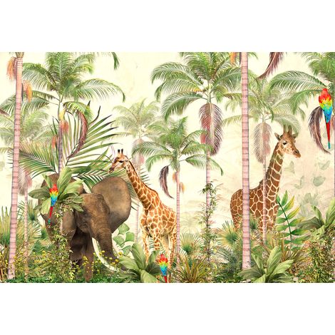 Papier peint panoramique Enfants - Animaux de la Jungle - 130 cm x 90 cm (1/2)