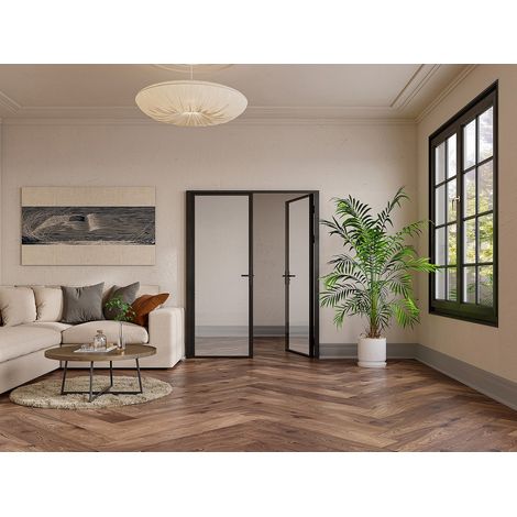 Blocco porta reversibile a due battenti H204 cm x L146 cm in Alluminio e Vetro temperato - LOXTON