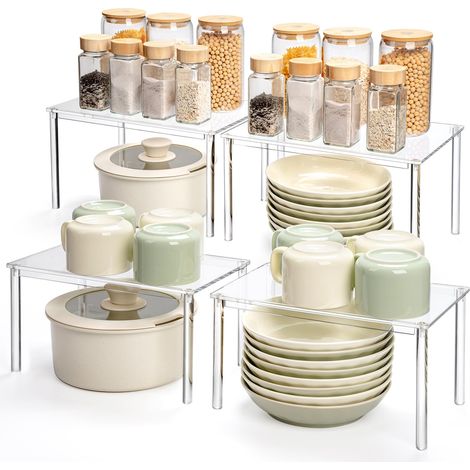 Lot de 4 organiseurs de cuisine transparents - Étagère à épices montée - Petite étagère d'angle de cuisine - Empilable - Étagère à tasses - Mini étagère décorative moderne pour plan de travail (1/5)