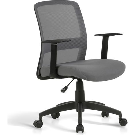 HISPANOHOGAR, chaise de bureau à roulettes, modèle Devon, en tissu gris (1/5)