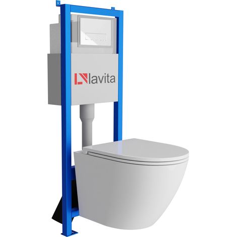 Bâti-support Lavita LAV 101 à 40 cm + WC Sofi One sans bord + plaque de commande LAV 200.3.1 blanc Kit complet WC