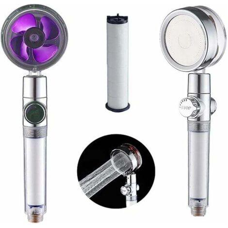 High-Pressure Propeller Shower Head, 360° Swivel Shower Head. High-Pressure Handheld Shower Head with 1 Filter and Pause Switch. Water-Saving Shower Head (Purple) (1/4)