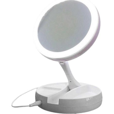 Miroir pliable portable grossissant x10 avec éclairage LED pour maquillage et coiffeuse (1/5)