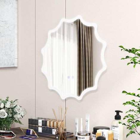 Design ondulé, miroir de salle de bain LED 60x60 cm, antibuée et luminosité réglable pour salle de bain (1/5)