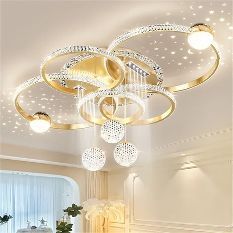 AUTRUCKER Lustre en cristal doré, plafonnier de salon, luminaire moderne pour salon, lumière blanche, spot haut de gamme 110 x 70 x 50 cm (1/5)