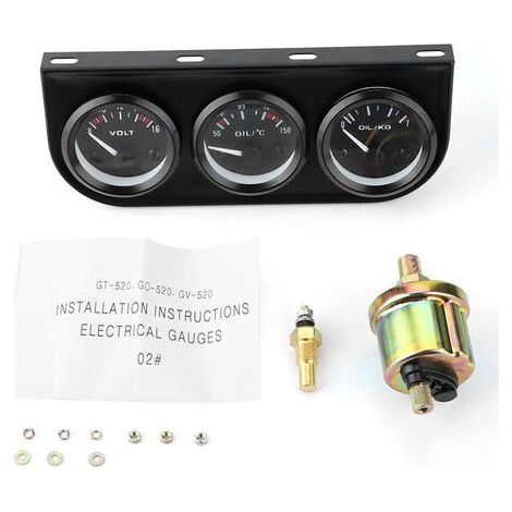 Kit de trois manomètres, manomètre de pression d'huile professionnel en alliage d'aluminium ABS 3 en 1 pour voitures 12V (1/5)