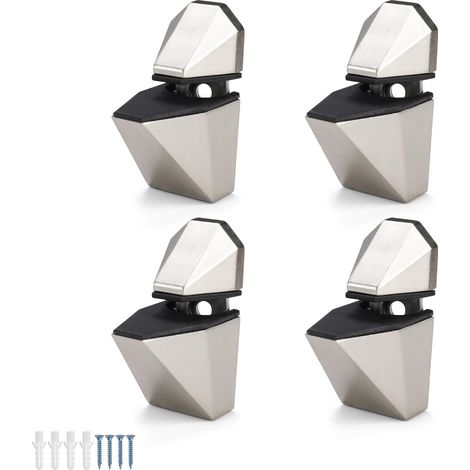 Lot de 4 Supports d'Étagère en Verre   Clips Métalliques Réglables pour Verre de 3 à 15 mm, Idéal pour Salon et Cuisine