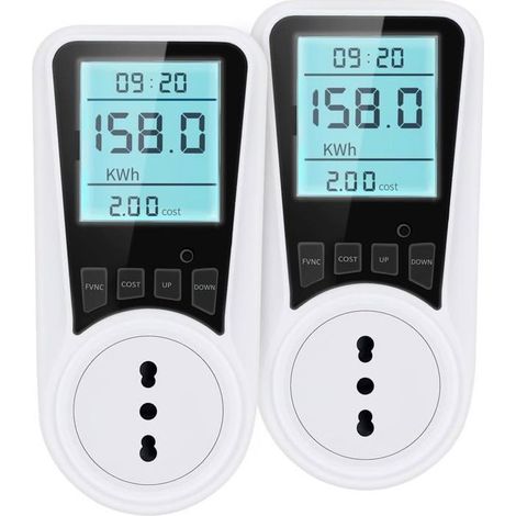 Wattmètre Prise Compteur d'Énergie, Consommation d'Énergie avec 7 Modes Surveillance,Écran LCD Rétroéclairé, 2pcs (1/5)