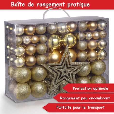 Boules de Noël Décorations de sapin Coffret de 128 pièces inclus ètoile de sapin-5 cartes  Dorée