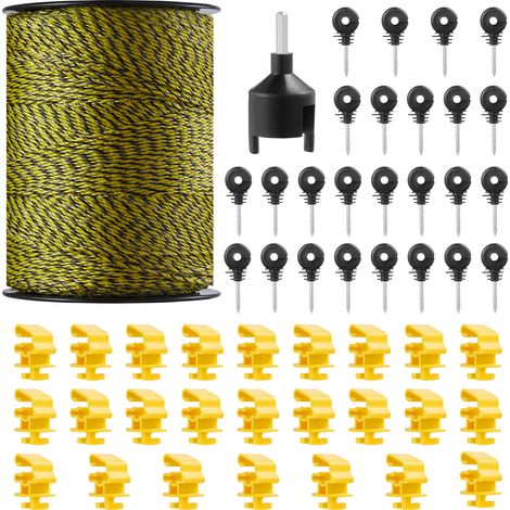 VEVOR Fil de Cloture Electrique, 500 m, Corde en Fibre PEHD Tissee et 6 Brins de Fil Acier Inox, Diametre 3 mm, avec 25 Isolateurs de Cloture, 25 Isolateurs de Poteau T, pour Chevaux, Bovins, Betail (1/5)