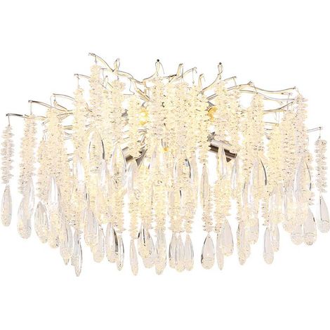Deckenleuchte Deckenlampe Wohnzimmerlampe Metall silber Glaskristalle D 60 cm