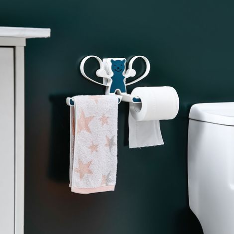 Porte-serviettes mural bleu, multifonctionnel, robuste et étanche, sans perçage, idéal pour la maison. (1/5)