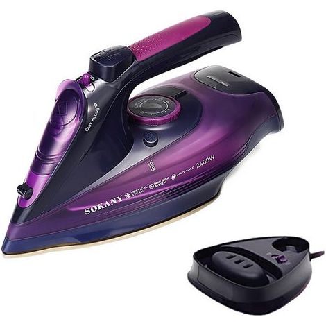 Fer à repasser, Fer à Vapeur, fer repasser voyage Semelle antiadhésive, 2400W, sans fil, 360ML,Violet, KINSI