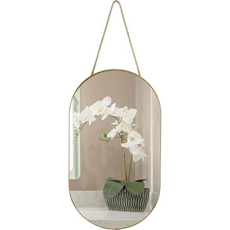Miroir mural ovale sans cadre, doré, forme ovale, pour salle de bain et plus encore, 40,6 x 23,4 cm