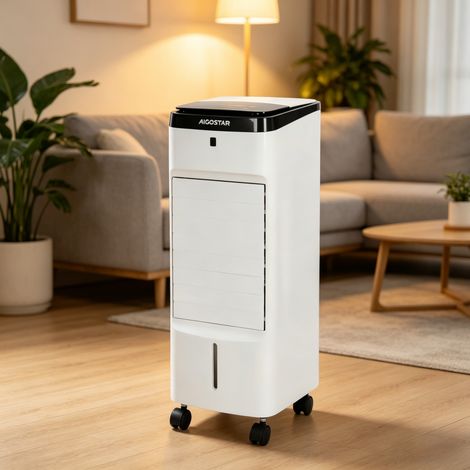 Climatiseur mobile Aigostar 60W réservoir 3,5L 3 vitesses minuterie 12h écran tactile, refroidisseur roulettes pratique pour salon